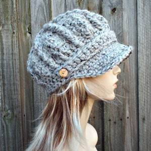 Chunky Crochet Hat, Womens Hat, Mens Hat, Newsboy Hat, Winter Hat, Crochet Cap, Oversized Newsboy Cap, Marble Grey