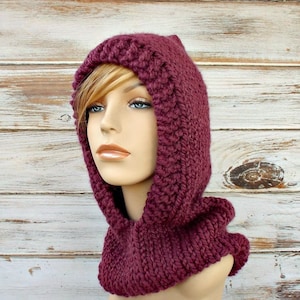 Hooded Cowl Chunky Knit Cowl Neckwarmer Pixie Hood Knit Hat - Etsy