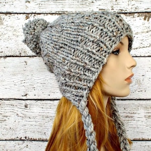 Bonnet ample, gros bonnet en tricot, bonnet femme, chapeau pour homme, bonnet d'hiver, bonnet en tricot, bonnet en tricot, bonnet à pompons, bonnet Charlotte ample, marbre gris