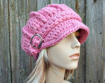 Newsboy Hat, Crochet Hat, Womens Hat, Winter Hat, Oversized Newsboy Cap Bubble Gum