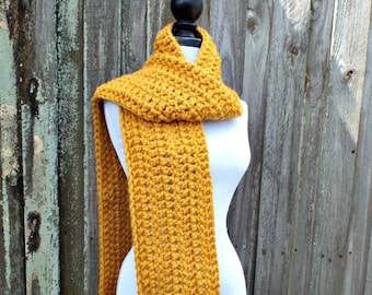 Crochet Chunky Scarf - New Englander Oversized Scarf in Mustard Yellow - Mustard Scarf Yellow Scarf Fall Fashion Womens Accessories