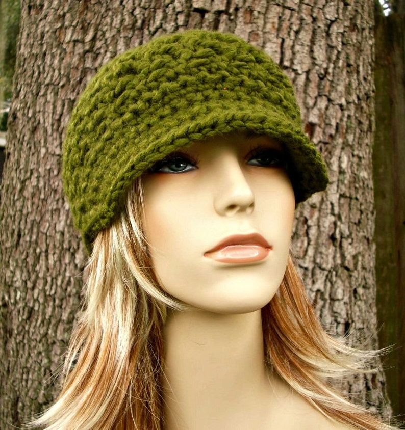 Olive Green Newsboy Hat Crochet Hat Womens Hat Jockey Cap Etsy