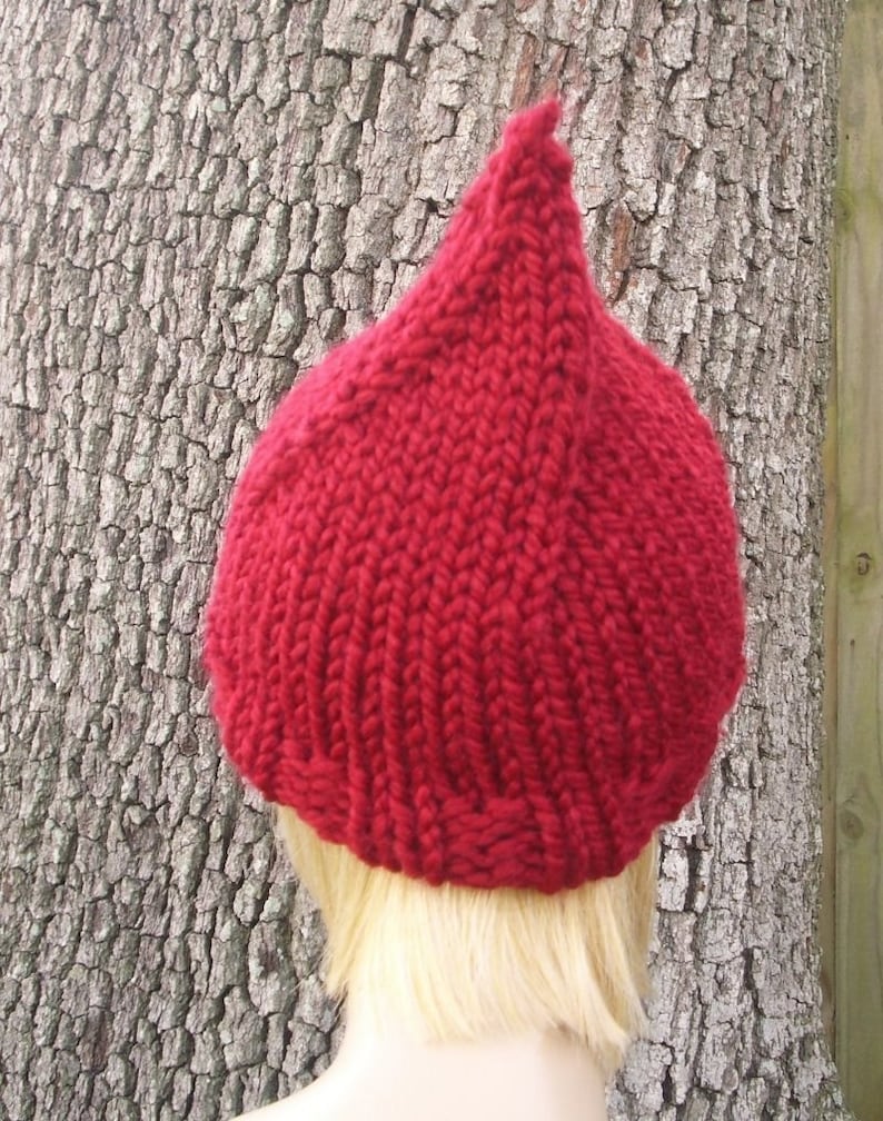 Garden Gnome Hat, Chunky Knit Hat, Womens Hat, Mens Hat, Winter Hat, Elf Hat, Knit Beanie, Knit Cap, Cranberry image 5