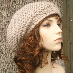 Hand Knit Beret, Chunky Knit Hat, Womens Hat, Mens Hat, Winter Hat, Knit Beanie, Knit Cap, Tribeca Beret, Mushroom image 1