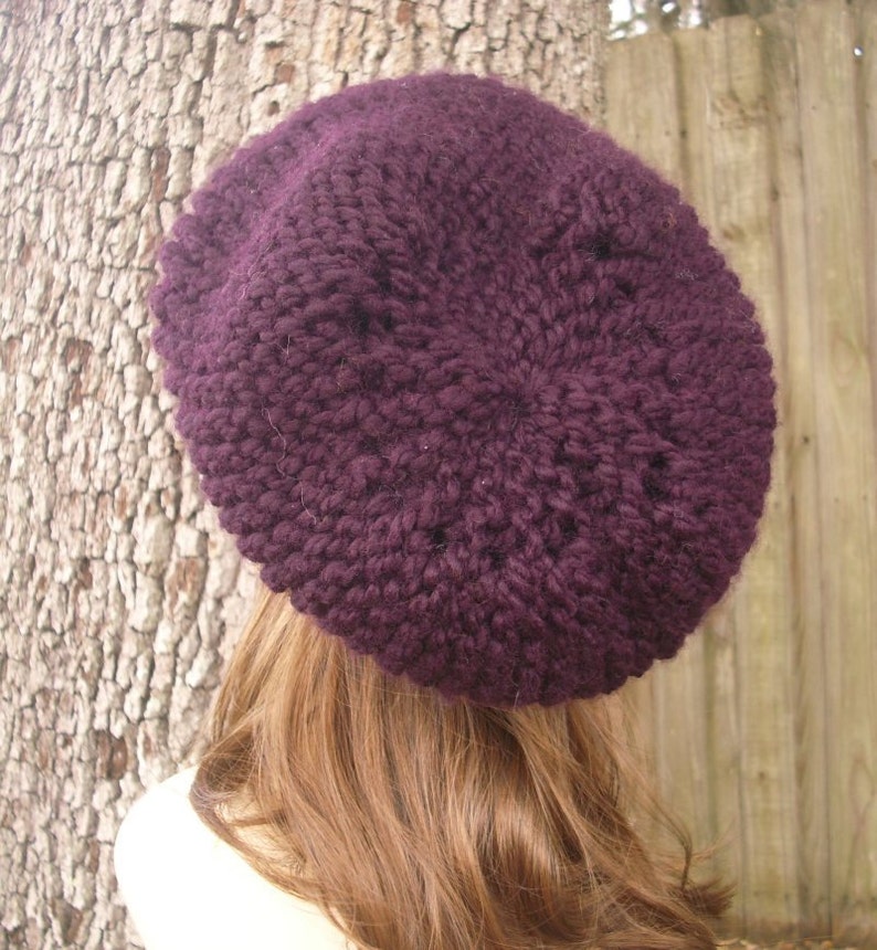 Slouchy Winter Hats, Chunky Knit Hat, Womens Hats, Mens Hats, Knit Beanie, Knit Cap, Slouchy Beanie, Oversized Hat, Eggplant Purple image 5