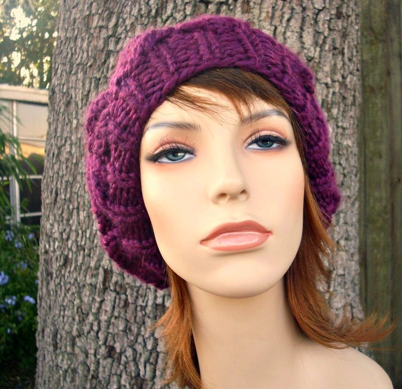 Knit Beret Chunky Knit Hat Cable Beanie Knit Cap Womens Etsy