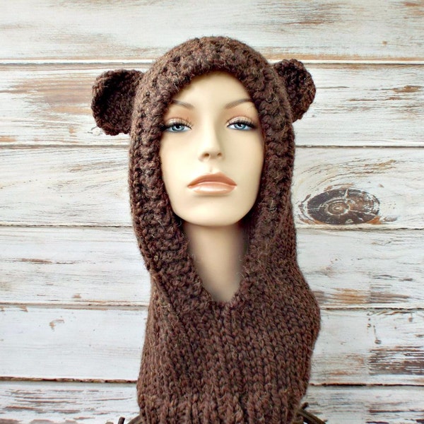 Hooded Cowl Hat Womens Hood Brown Mama Bear Hood Womens Accessories Fall Fashion Winter Hat - READY TO SHIP
