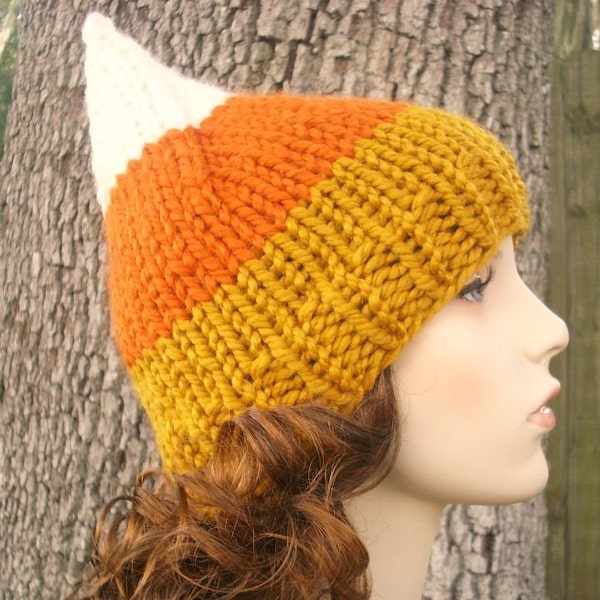 Candy Corn Hat, Halloween Hat, Halloween Costume, Candy Corn Beanie, Womens Hat, Mens Hat, Chunky Knit Hat, Elf Hat, Gnome Hat