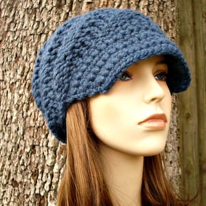 Grobstrick Mütze, Damenmütze, Herrenmütze, Wintermütze, Strickmütze, Strickmütze, Schiebermütze, Schiebermütze mit Krempe, Jeansblau