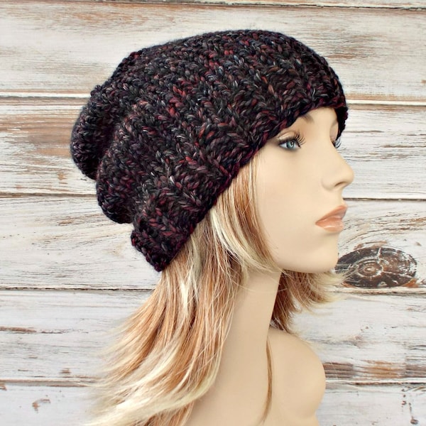 Chunky Knit Hat, Womens Hat, Mens Hat, Winter Hat, Knit Beanie, Knit Cap, Slouchy Beanie, Slouchy Hat, Toque Beanie, Blackstone Black