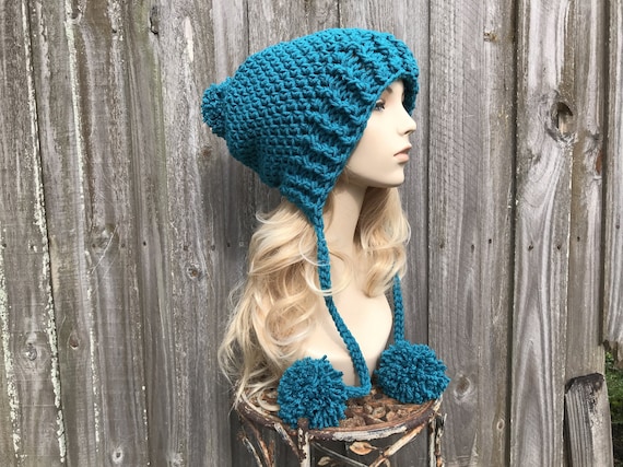 Chunky Crochet Hat Crochet Beanie Hat With Pom Poms Womens 