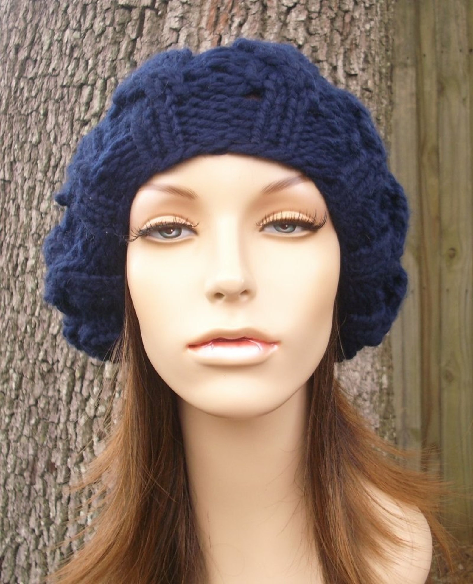 Navy Blue Cable Beret Navy Blue Knit Hat Blue Womens Hat Etsy