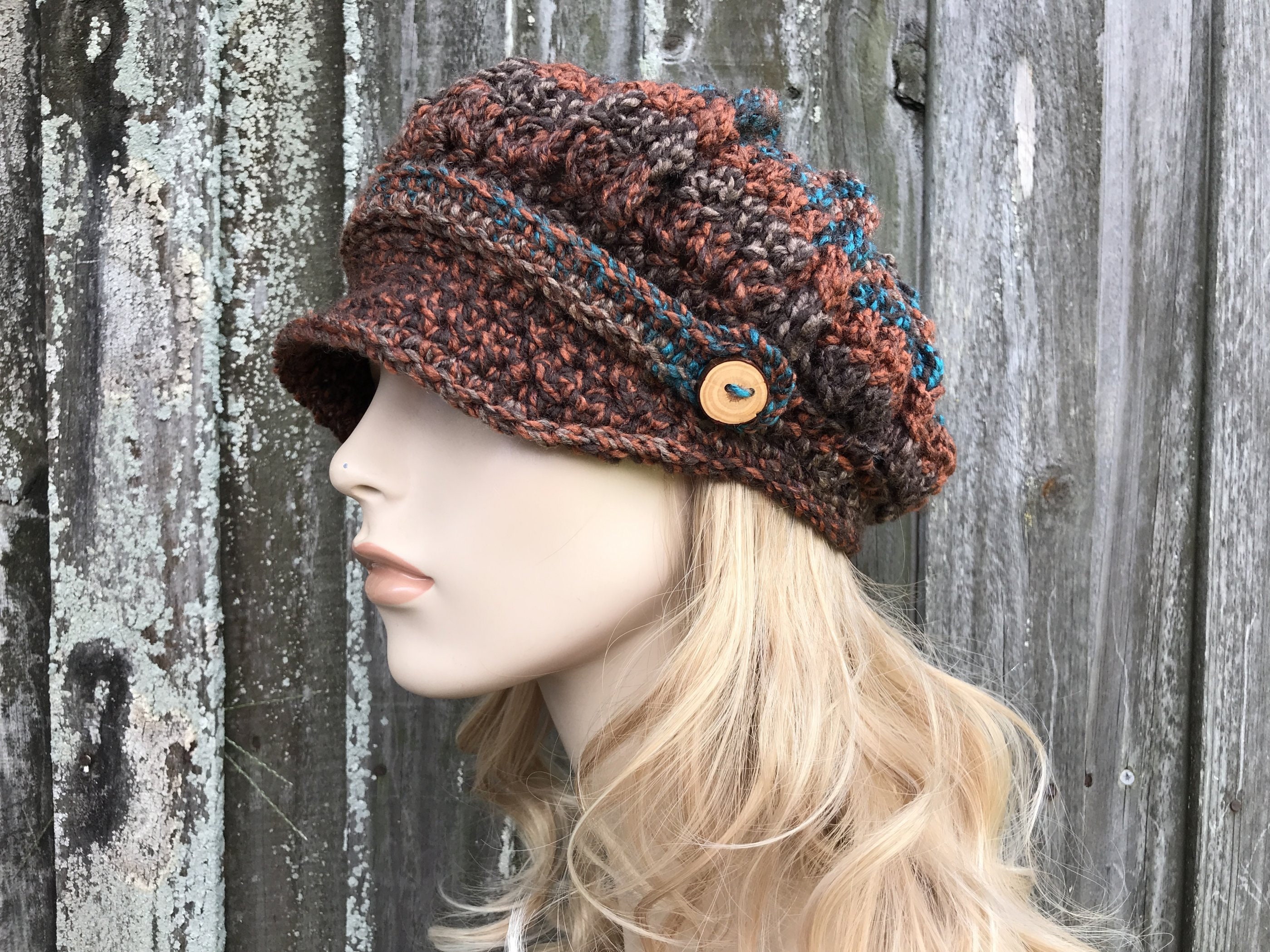 Boho Hat, Newsboy Cap, Crochet Hat, Womens Hat With Brim 