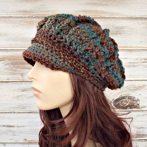 Chapeau au crochet pour femmes, chapeau femme avec bord, chapeau gavroche dhiver, casquette de golf, chapeau Baker Boy image 3