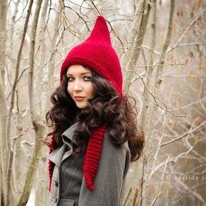 Pixie Hat, Knit Hood, Chunky Knit Hat, Womens Hat, Mens Hat, Winter Hat, Pixie Hood, Cranberry Red