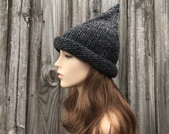 Chapeau Sorcière Laine - Bonnet Large Bord 56-60cm Halloween