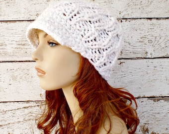 Chunky Knit Hat, Womens Hat, Winter Hat, Cable Hat with Peaked Brim, Newsboy Hat, Knit Cap, Amsterdam Cable Beanie