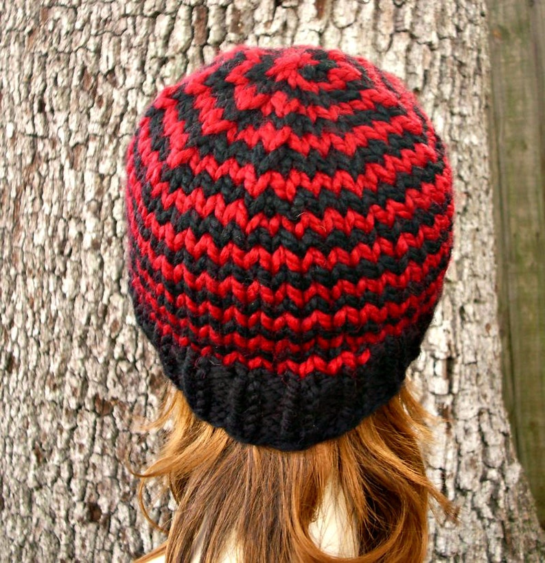 Toque Beanie Hat in Black and Red Knit Hat Womens Accessories Winter Hat Knit Hat Womens Hat Mens Hat