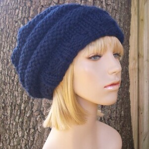 Chunky Knit Hat, Womens Hat, Mens Hat, Winter Hat, Knit Beret, Knit Beanie, Knit Cap, Slouchy Beanie, Oversized Beehive Beret, Navy Blue image 3