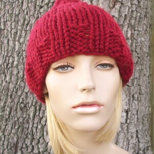 Garden Gnome Hat, Chunky Knit Hat, Womens Hat, Mens Hat, Winter Hat, Elf Hat, Knit Beanie, Knit Cap, Cranberry image 4