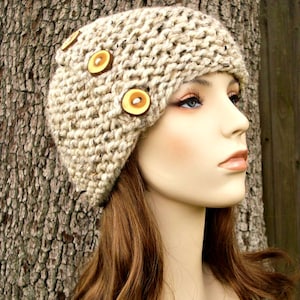 Chunky Knit Hat, Womens Hat, Mens Hat, Winter Hat, Knit Beanie, Knit Cap, Cardigan Beanie, Oatmeal