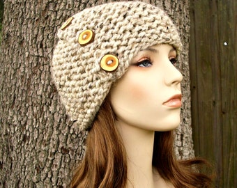 Chunky Knit Hat, Womens Hat, Mens Hat, Winter Hat, Knit Beanie, Knit Cap, Cardigan Beanie, Oatmeal