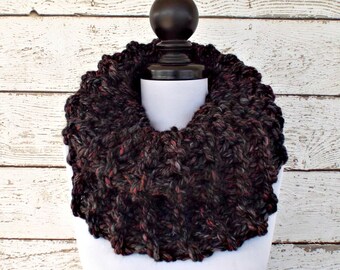 Cowl Circle Scarf Knit Scarf Womens Scarf Winter Scarf Oversized Scarf Neckwarmer Fall Fashion Black Scarf - Highlands Cowl Blackstone