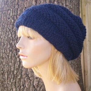 Chunky Knit Hat, Womens Hat, Mens Hat, Winter Hat, Knit Beret, Knit Beanie, Knit Cap, Slouchy Beanie, Oversized Beehive Beret, Navy Blue image 4