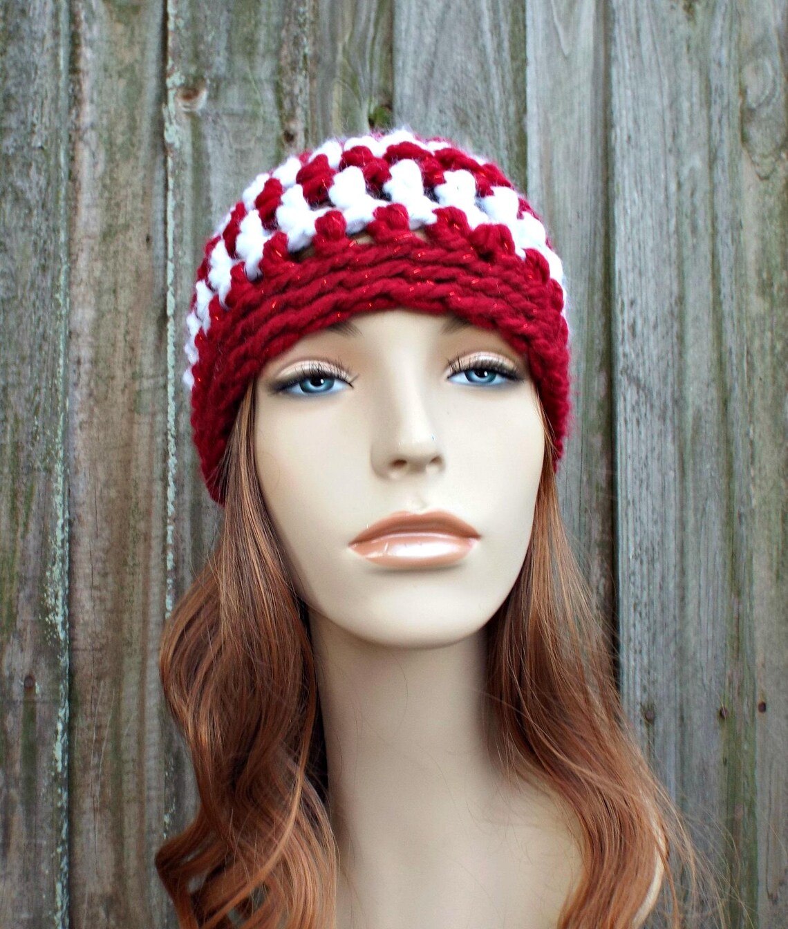 Candy Cane Hat Candy Cane Beanie Chunky Crochet Hat Womens Etsy