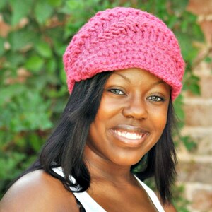 Chunky Knit Hat with Brim, Womens Hat, Mens Hat, Winter Hat, Knit Beanie, Knit Cap, Newsboy Hat, Newsboy Cap, Swirl Beanie, Raspberry Pink