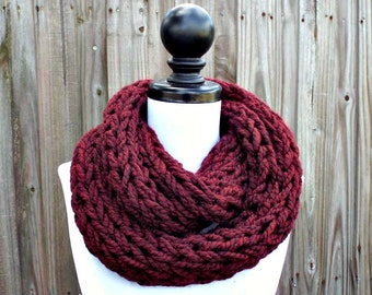 Knit Accessories, Chunky Knit Scarf, Knit Cowl, Womens Scarf, Mens Scarf, Winter Scarf, Oversized Neckwarmer, Polar Infinity Scarf, Claret