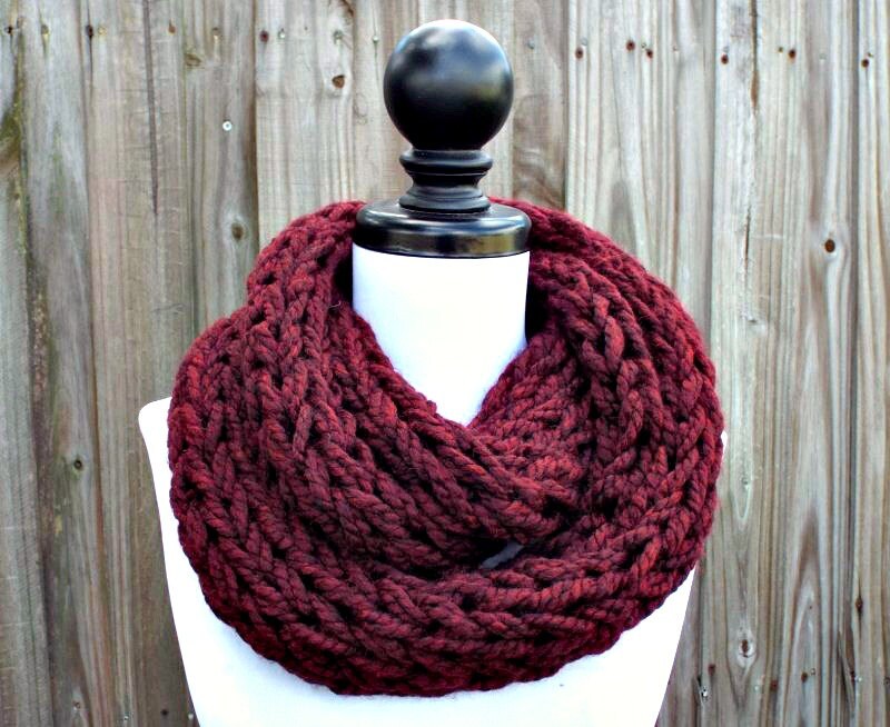 Chunky Knit Scarf Thick Red Claret Cowl Scarf Womens Knit Circle Scarf Chunky Polar Infinity Cowl Knit Accessories Chunky Knit Scarf Thick Red Claret Cowl Scarf Womens Knit Circle Scarf Chunky Polar Infinity Cowl Knit Accessories