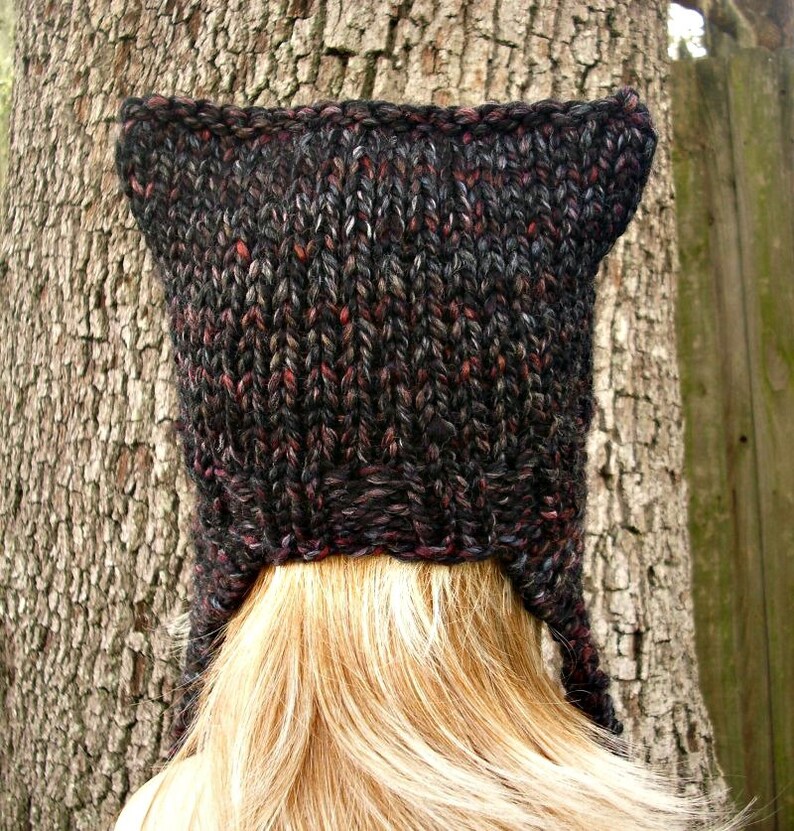 Knit Hat Womens Hat Ear Flap Hat Cat Hat in Black Grey Maroon Knit Hat Blackstone Hat Ear Hat Winter Hat imagem 2