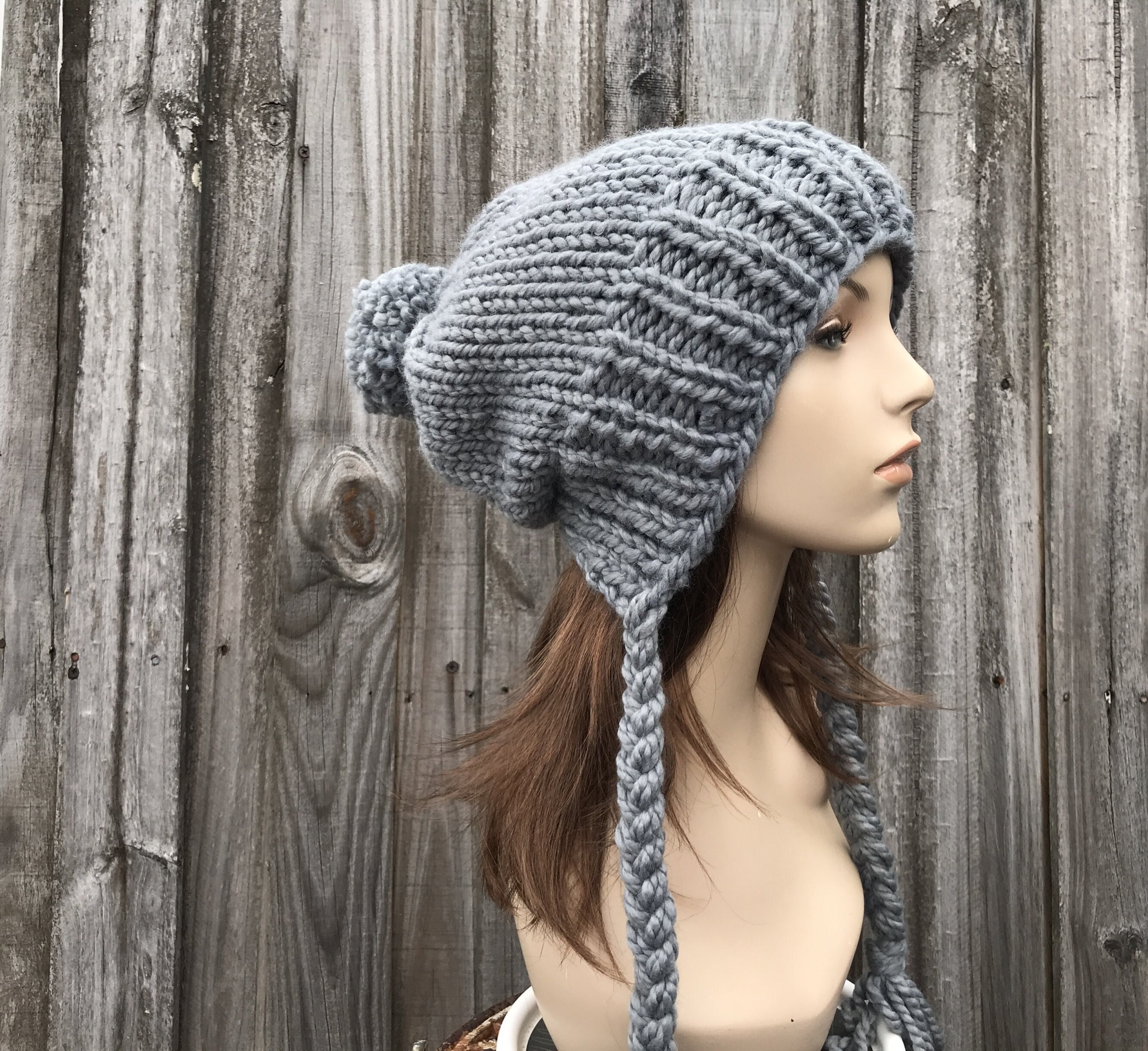 Hand Knit Beanie, Chunky Knit Hat With Pom Pom, Womens Hat  display picture 1