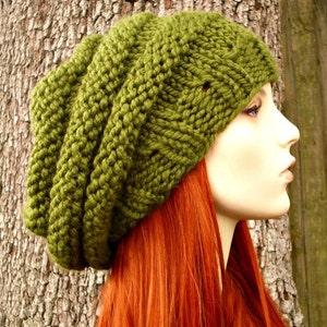 Oversized Beret, Chunky Knit Hat, Womens Hat, Mens Hat, Winter Hat, Knit Beanie, Knit Cap, Knit Beret, Beehive Beret, Cilantro Green