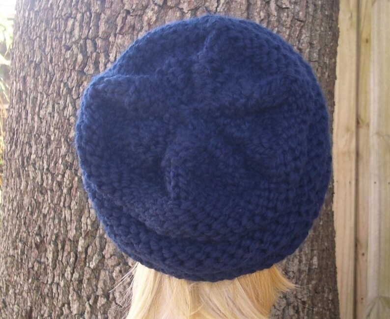 Chunky Knit Hat, Womens Hat, Mens Hat, Winter Hat, Knit Beret, Knit Beanie, Knit Cap, Slouchy Beanie, Oversized Beehive Beret, Navy Blue image 5