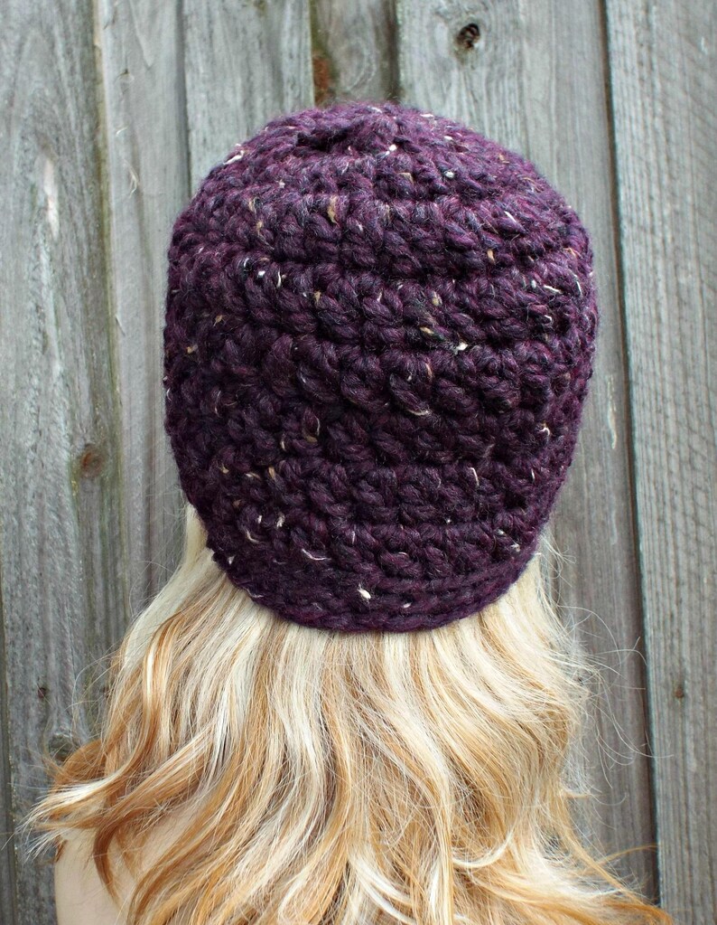Crochet Womens Hat Mens Hat Raisin Tweed Purple Beanie Crochet Hat Women Warm Winter Hat