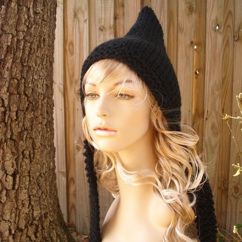 Black Pixie Hat Black Knit Hat Black Womens Hat Black Hat Chunky Knit Hat Womens Accessories Fall Fashion Winter Hat