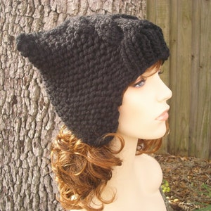 Hand Knit Trapper Hat, Chunky Knit Hat, Womens Hat, Mens Hat, Winter Hat, Cable Knit Hat, Earflap Hat, Knit Beanie, Knit Cap, Black image 3