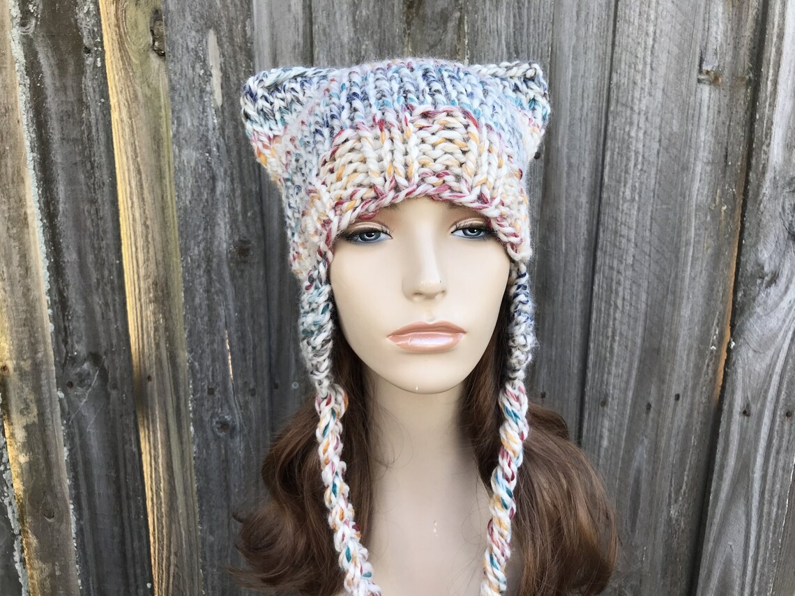 Chunky Knit Hat Cat Hat Hat With Cat Ears Womens Hat Mens Etsy