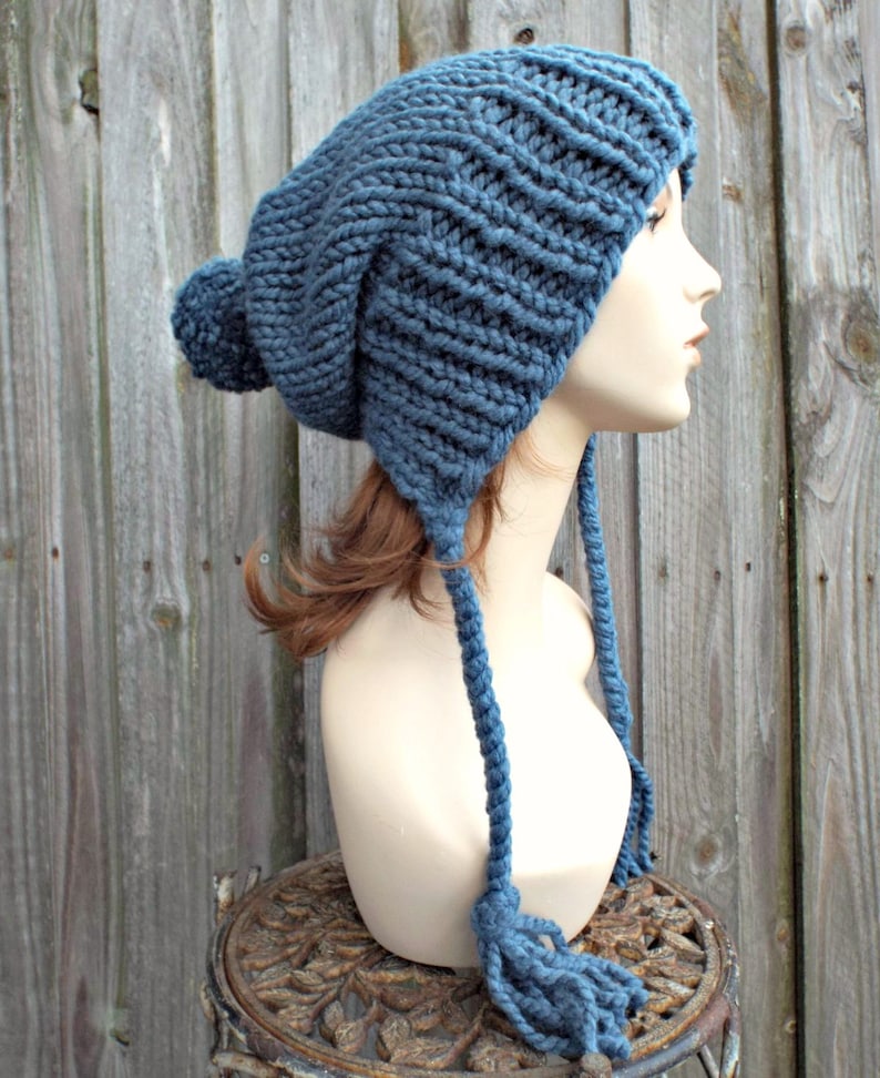 Boho Hat Chunky Knit Hat Pom Pom Hat Womens Hat Mens Hat Etsy