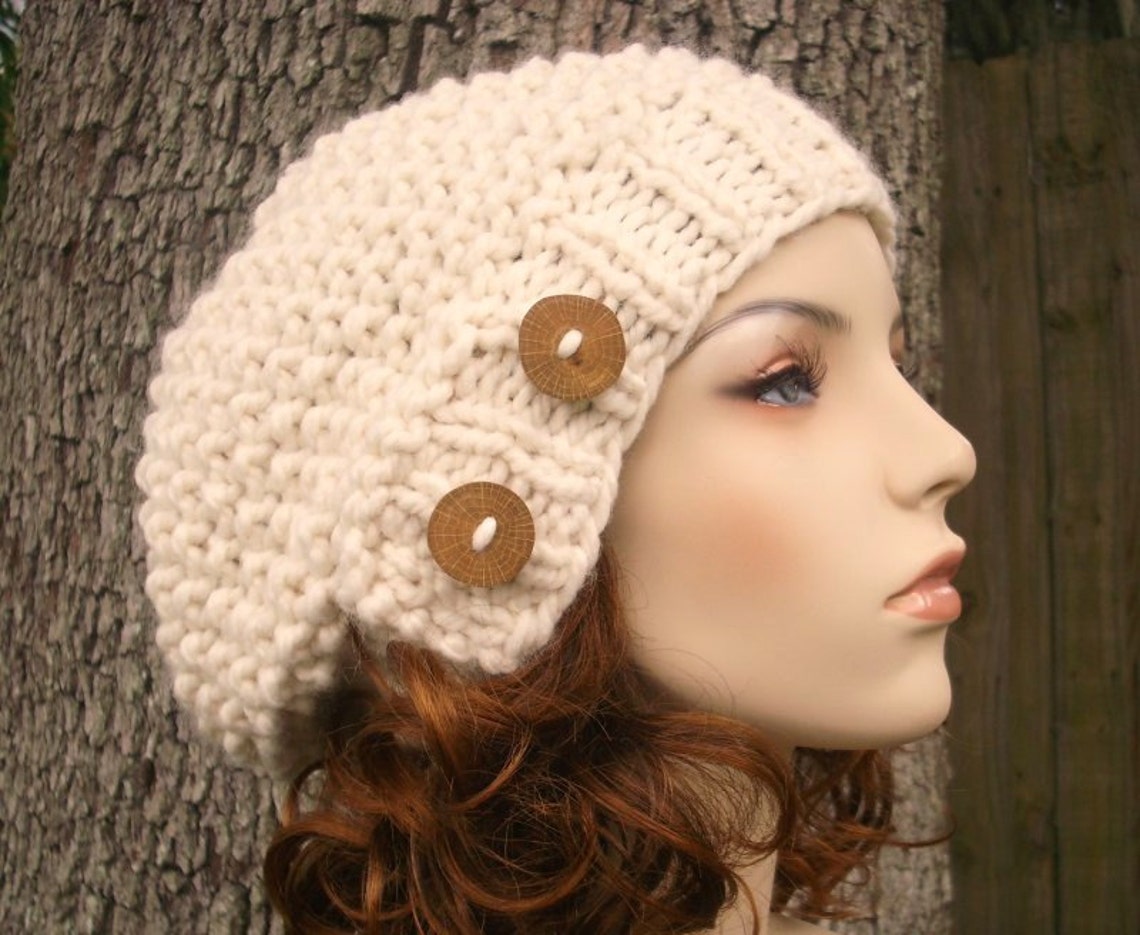 Chunky Knit Hat Womens Hat Winter Hat Knit Beret Slouchy Etsy