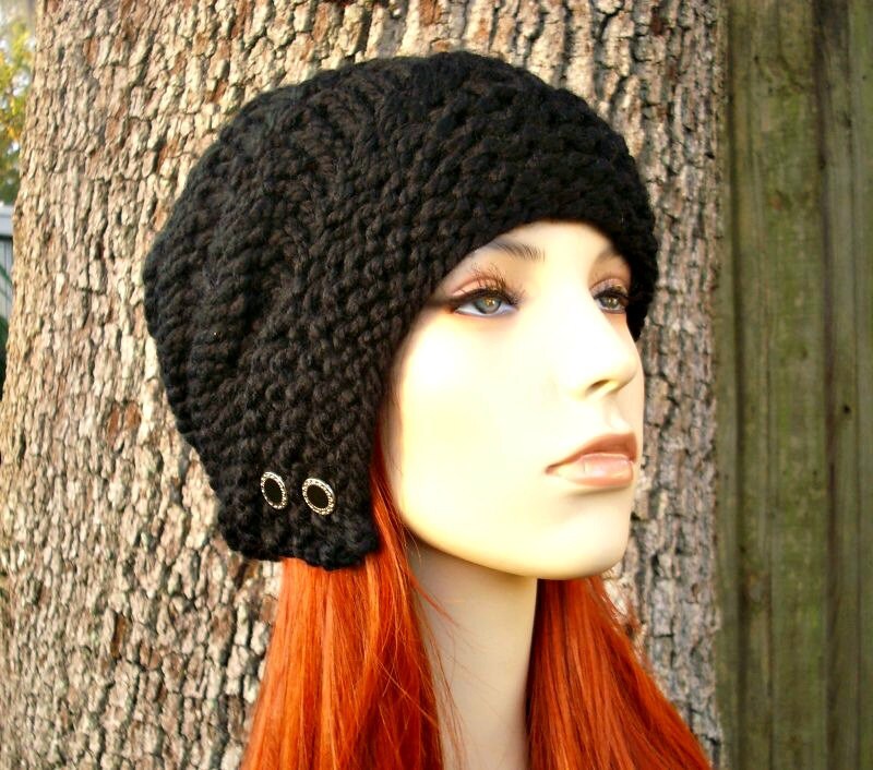 Black Cloche Hat, Chunky Knit Hat, Womens Hat, Mens Hat Black Cloche Hat, Chunky Knit Hat, Womens Hat, Mens Hat
