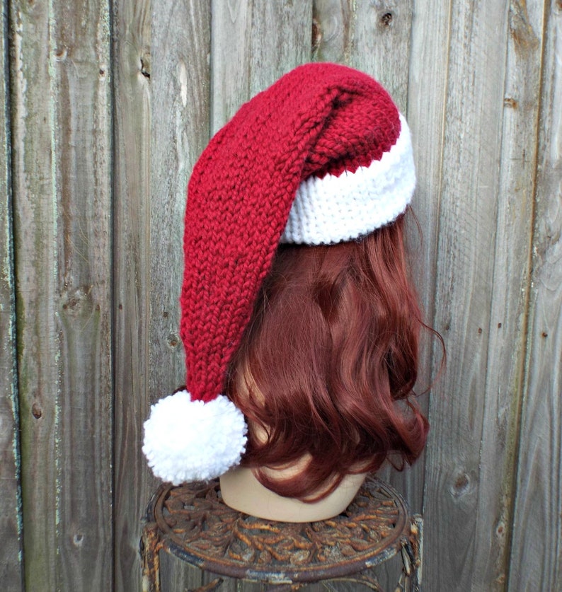 Santa Hat Knitting Pattern - Instant Download Knit Hat Pattern - Christmas Hat Pattern - Adult Size Double Brim Santa Hat Pattern Winter Hat image 6