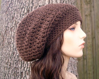 Chocolate Brown Slouchy Beanie, Crochet Hat, Womens Hat, Mens Hat, Crochet Beanie, Crochet Cap, Weekender Slouchy Hat