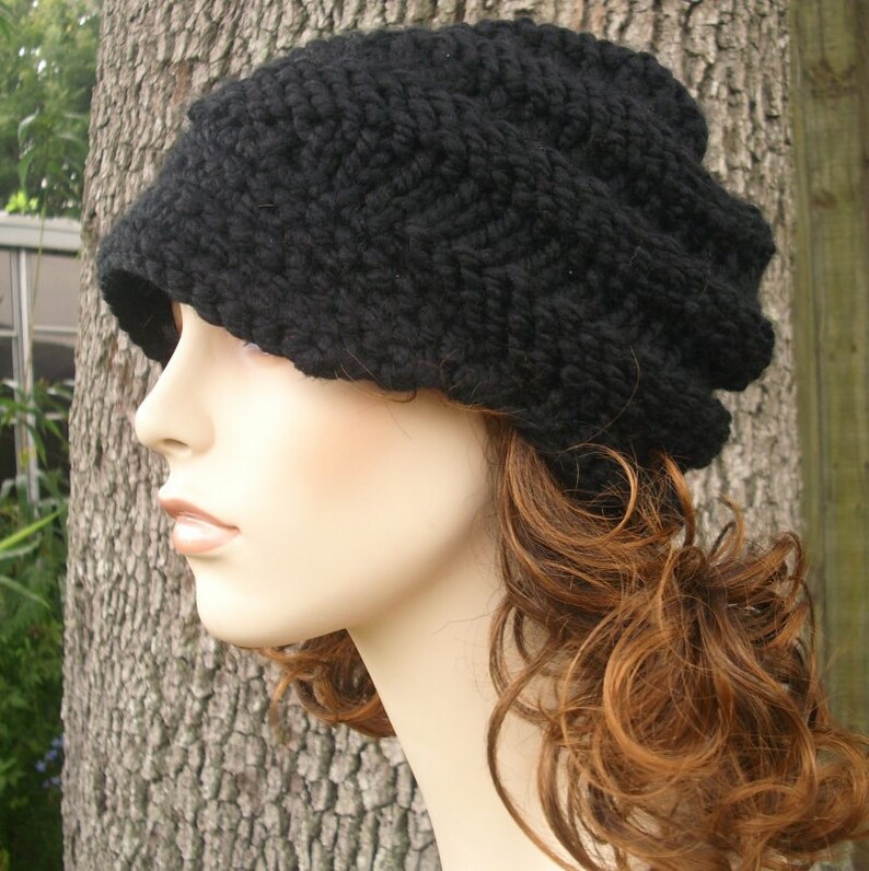 Chunky Knit Hat with Brim Mens Hat Womens Hat Newsboy Hat Etsy