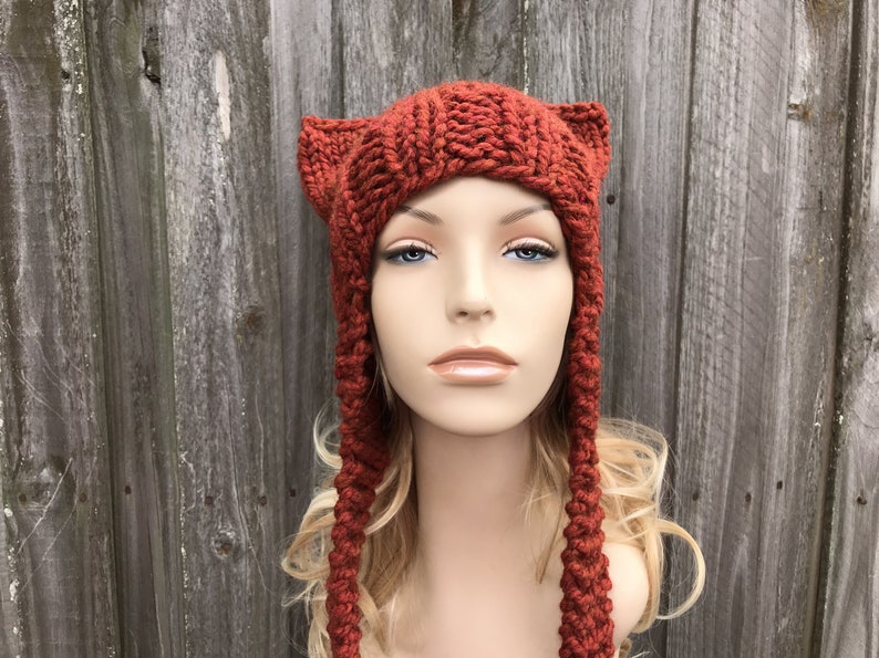 Chunky Knit Hat Cat Hat With Ears Womens Hat Mens Hat Etsy