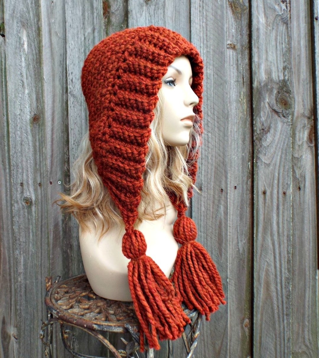 Womens Hood, Crochet Hat With Tassels, Womens Hat, Winter Hat, Ear Flap Hat, Tassel Hood, Tassel