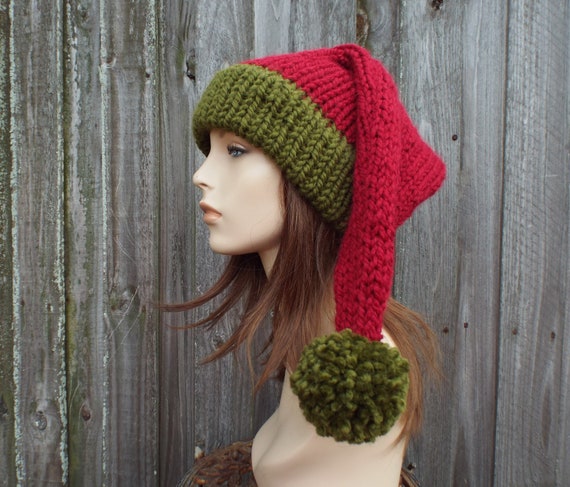 Utaly Santa Hat Elf Christmas Beanie – Warm Knitted Hat With Pom Pom & Bells For Women & Men, Red/Green