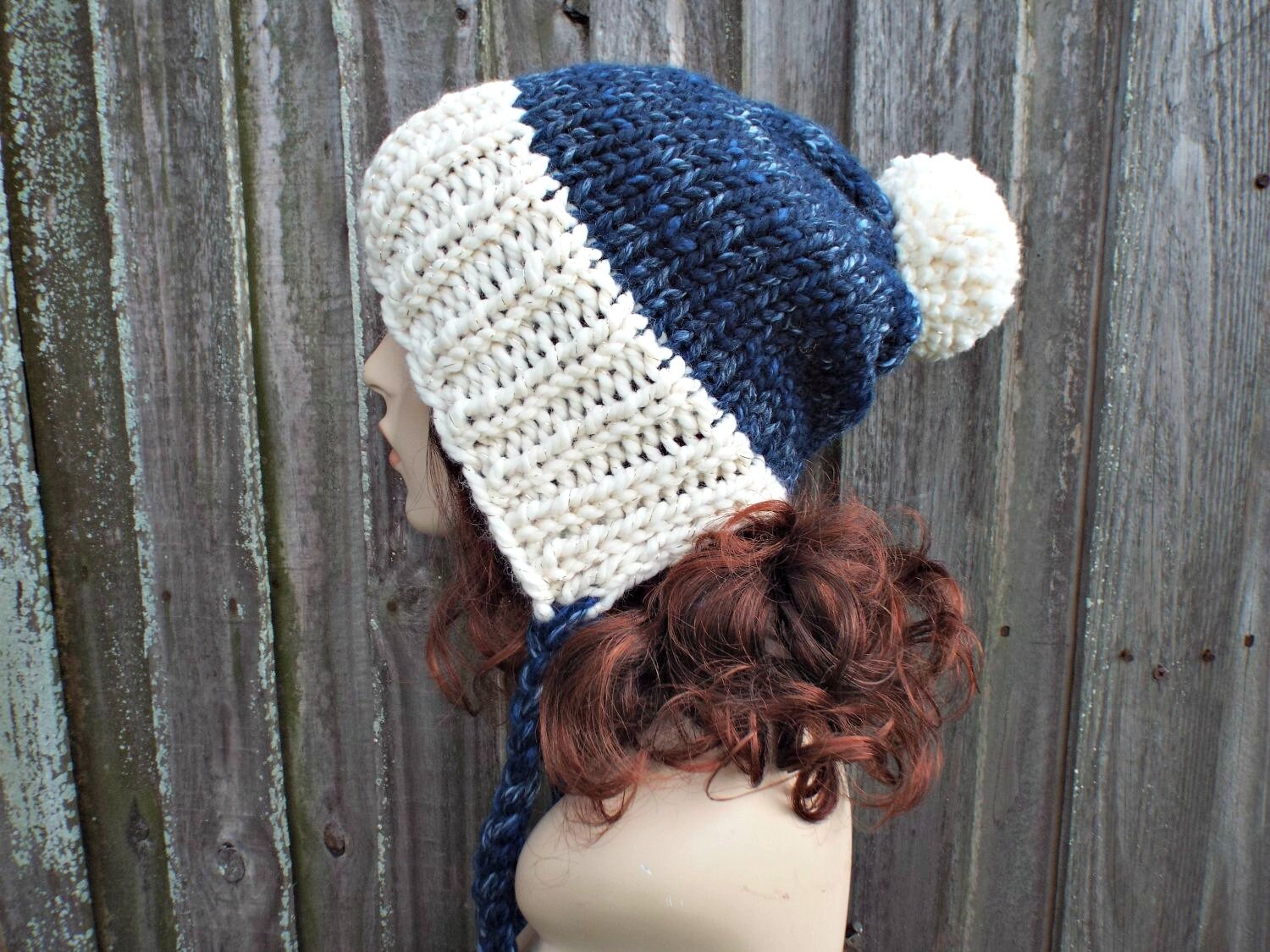 Hand Knit Hat Womens Hat Winter Hat Pom Pom Hat Slouchy | Etsy